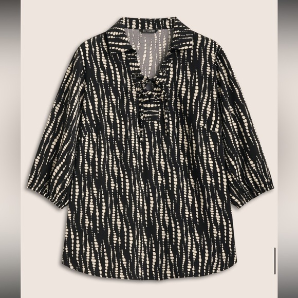 BloomChic Plus Size Shirt Collar Striped Tab Sleeve Blouse - Picture 7 of 8